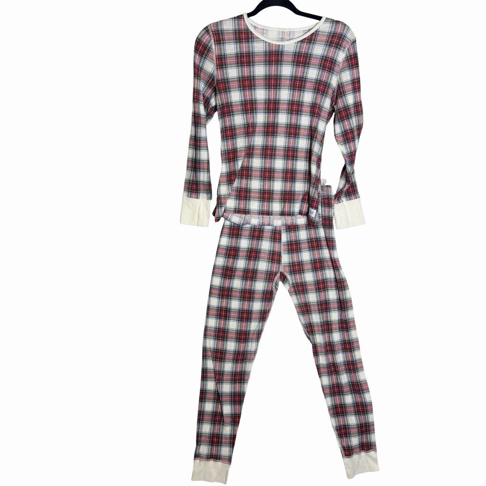 Gap Body Thermal Pajamas Matching Set Green Red Plaid Thumbhole Womens Small
